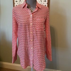 Ann Taylor Red and White Button Down Shirt